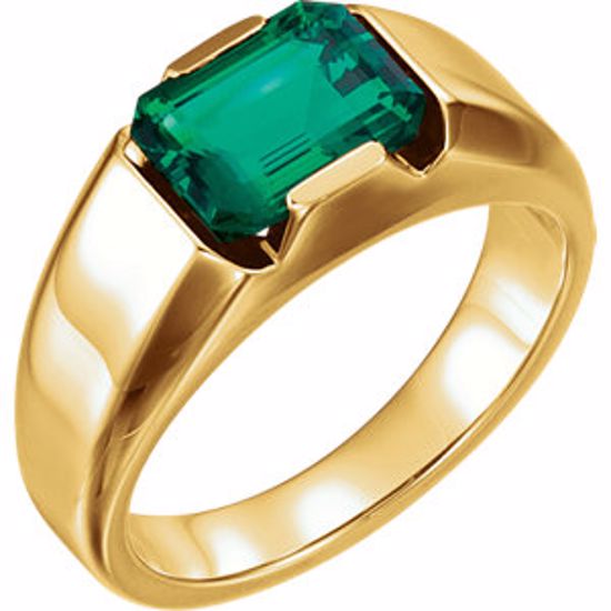 9834:601:P 14kt Yellow Chatham Created Emerald Men's Ring