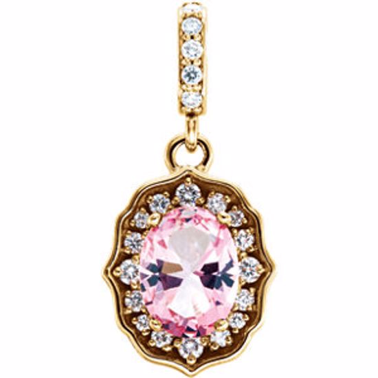 86389:106:P 14kt Yellow Baby Pink Topaz & 1/6CTW Diamond Pendant
