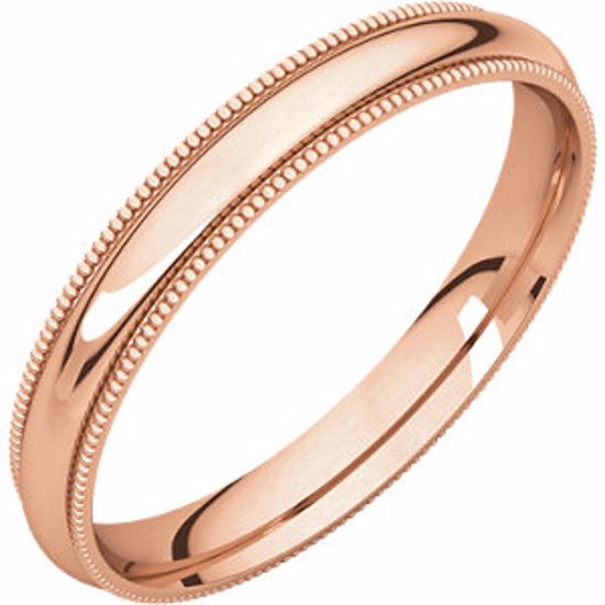 MGR7.5:627:P 14kt Rose 3mm Milgrain Comfort Fit Band