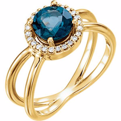 71822:601:P 14kt Yellow London Blue Topaz & 1/8 CTW Diamond Halo-Style Ring