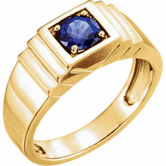 9835:601:P 14kt Yellow Men's Chatham® Created Blue Sapphire Ring 