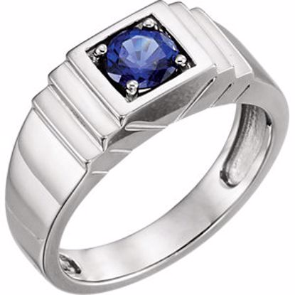 9835:603:P Sterling Silver Men's Chatham® Created Blue Sapphire Ring 