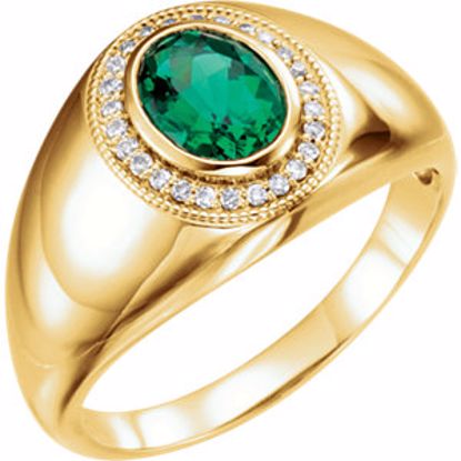 9837:601:P 14kt Yellow Men's Chatham® Created Emerald & Diamond Accented Ring