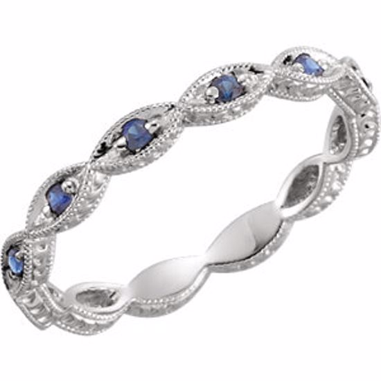 69817:128:P 14kt White Blue Sapphire Anniversary Band Size 4.5