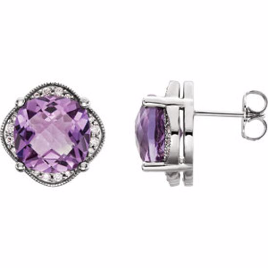 86314:600:P 14kt White Checkerboard Amethyst & 1/5 CTW Diamond Earrings