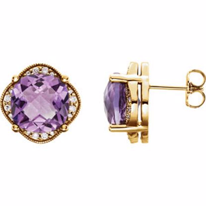 86314:601:P 14kt Yellow Checkerboard Amethyst & 1/5 CTW Diamond Earrings