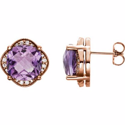 86314:602:P 14kt Rose Checkerboard Amethyst & 1/5 CTW Diamond Earrings