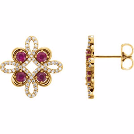 86367:601:P 14kt Yellow Ruby & 1/4 CTW Diamond Earrings 