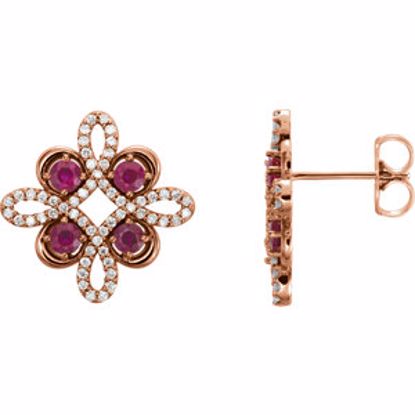 86367:602:P 14kt Rose Ruby & 1/4 CTW Diamond Earrings