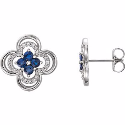 86370:600:P 14kt White Genuine Blue Sapphire & 1/5 CTW Diamond Clover Earrings