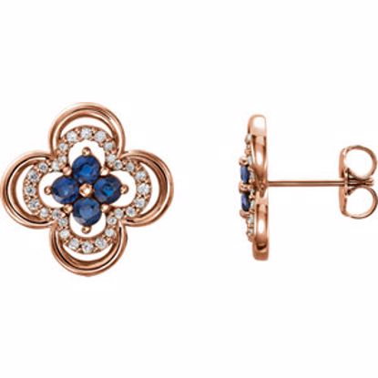 86370:602:P 14kt Rose Genuine Blue Sapphire & 1/5 CTW Diamond Clover Earrings