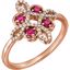 71825:602:P 14kt Rose Ruby & 1/6 CTW Diamond Clover Ring