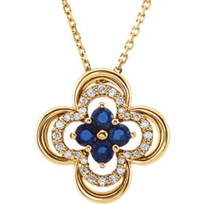 86369:601:P 14kt Yellow Blue Sapphire & 1/10 CTW Diamond 18" Necklace