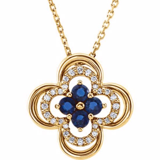 86369:601:P 14kt Yellow Blue Sapphire & 1/10 CTW Diamond 18" Necklace