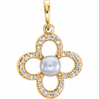 86365:601:P 14kt Yellow Freshwater Cultured Pearl & 1/6 CTW Diamond Pendant