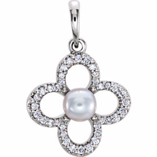 86365:600:P 14kt White Freshwater Cultured Pearl & 1/6 CTW Diamond Pendant