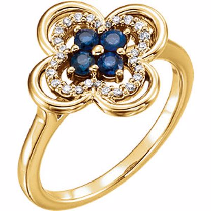 122879:601:P 14kt Yellow Blue Sapphire & 1/10 CTW Diamond Clover Ring
