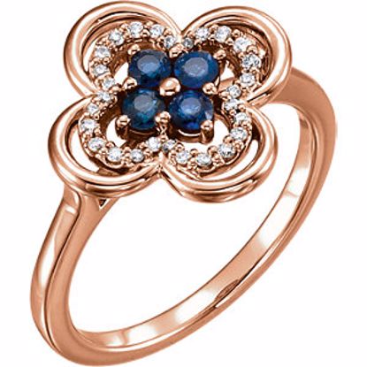 122879:602:P 14kt Rose Blue Sapphire & 1/10 CTW Diamond Clover Ring