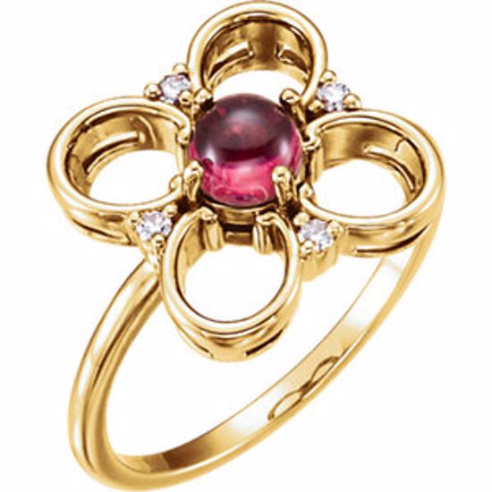 71827:601:P 14kt Yellow Pink Tourmaline & Diamond Clover Ring