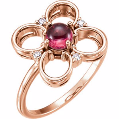 71827:602:P 14kt Rose Pink Tourmaline & Diamond Clover Ring