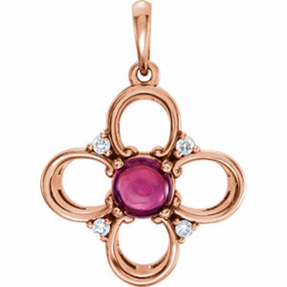 86374:602:P 14kt Rose Pink Tourmaline & .06CTW Diamond Clover Pendant 