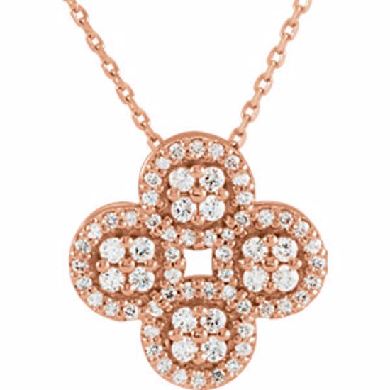 86309:602:P 14kt Rose 1/2 CTW Diamond Clover Necklace