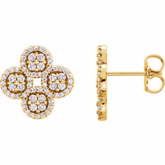 86362:601:P 14kt Yellow 1/2 CTW Diamond Clover Earrings