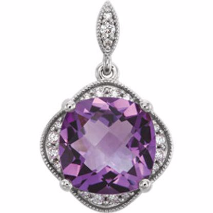 86313:600:P 14kt White Checkerboard Amethyst & Diamond Pendant