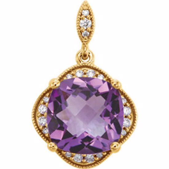 86313:601:P 14kt Yellow Checkerboard Amethyst & Diamond Pendant