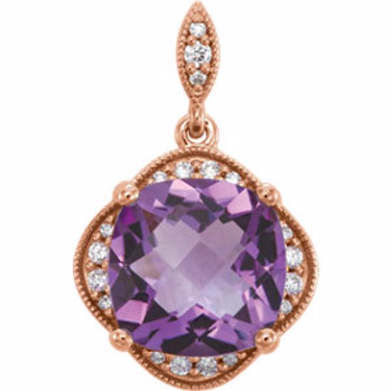 86313:602:P 14kt Rose Checkerboard Amethyst & Diamond Pendant