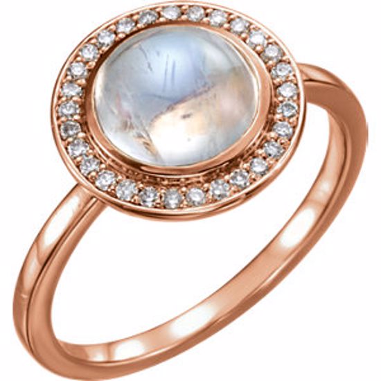 71821:611:P 14kt Rose Rainbow Moonstone & 1/8 CTW Diamond Ring 