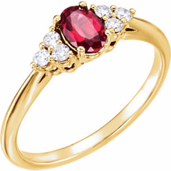 71812:605:P 14kt Yellow Chatham® Created Ruby & 1/6 CTW Diamond Ring
