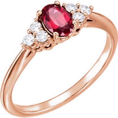 71812:606:P 14kt Rose Chatham® Created Ruby & 1/6 CTW Diamond Ring