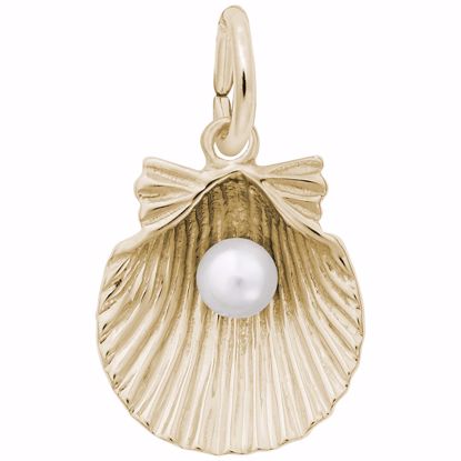 Picture of Shell With Pearl Charm Pendant - 14K Gold