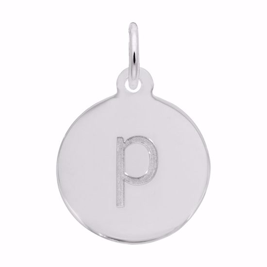 Picture of Petite Initial Disc - Lower Case Block P Charm Pendant - Sterling Silver