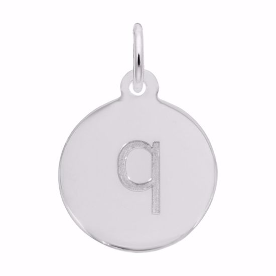 Picture of Petite Initial Disc - Lower Case Block Q Charm Pendant - Sterling Silver