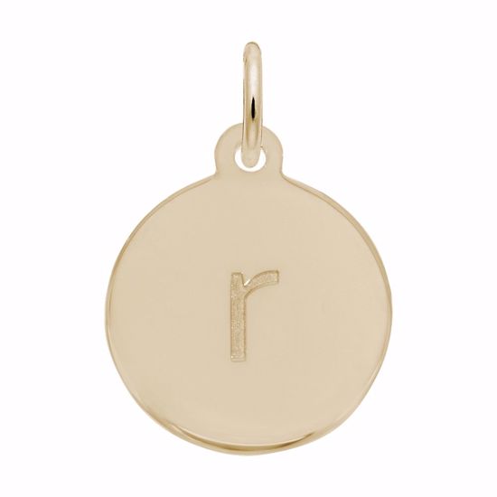 Picture of Petite Initial Disc - Lower Case Block R Charm Pendant - 14K Gold