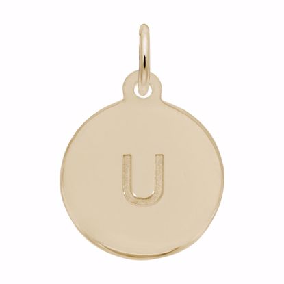 Picture of Petite Initial Disc - Lower Case Block U Charm Pendant - 14K Gold