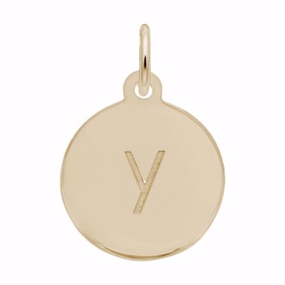 Picture of Petite Initial Disc - Lower Case Block Y Charm Pendant - 14K Gold