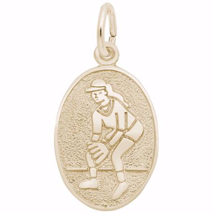 Picture of Female Softball Charm Pendant - 14K Gold