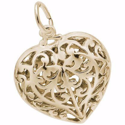 Picture of Filigree Heart Charm Pendant - 14K Gold