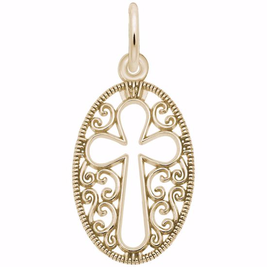 Picture of Filigree Cross Charm Pendant - 14K Gold