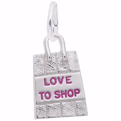 Picture of Shopping Bag - Pink Paint Charm Pendant - Sterling Silver