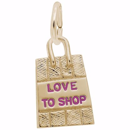 Picture of Shopping Bag - Pink Paint Charm Pendant - 14K Gold