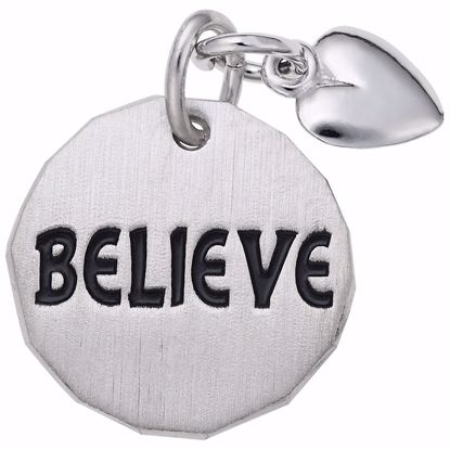 Picture of Believe Tag W/Heart Charm Pendant - Sterling Silver